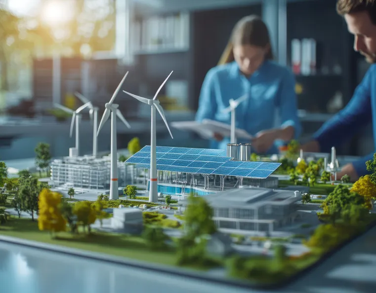 Imagem de maquete realista de usina eólica